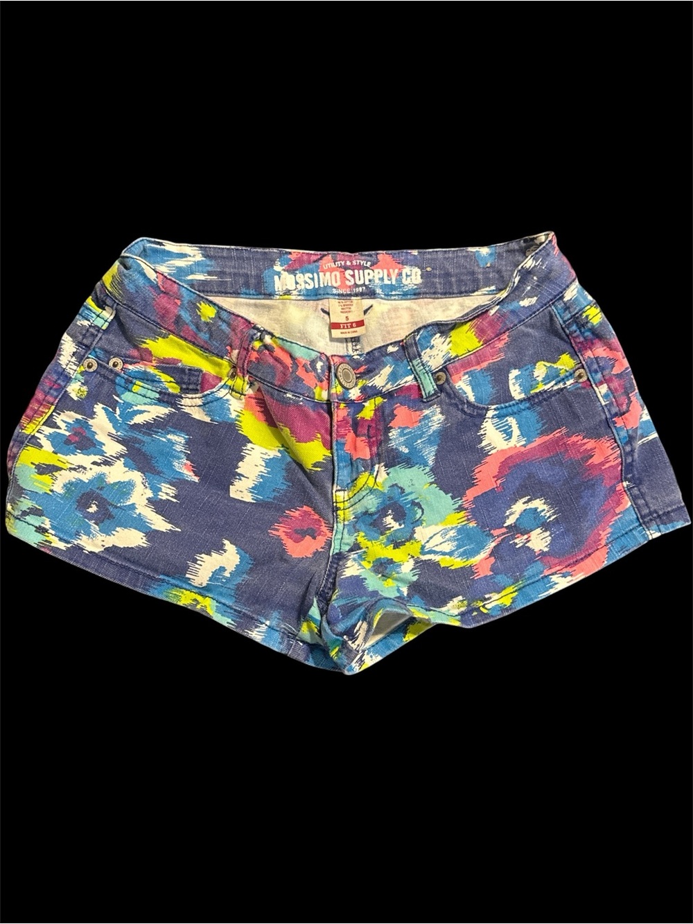 Mossimo Supply Co. Floral Painted Blue Denim Shorts with Pink Yellow Accents
